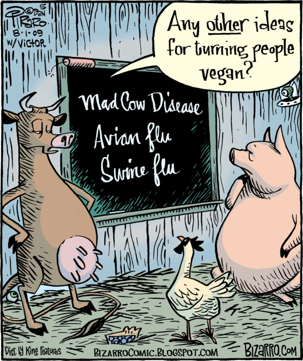 "Any other ideas for turning people vegan?" by Bizarro