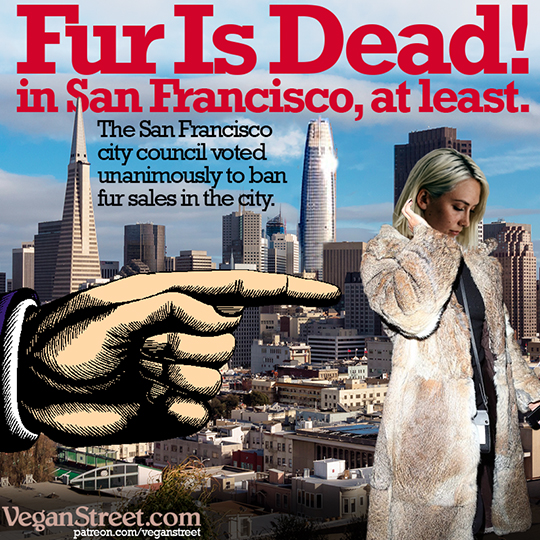 "Fur is dead! in San Francisco, at least." by VeganStreet.com