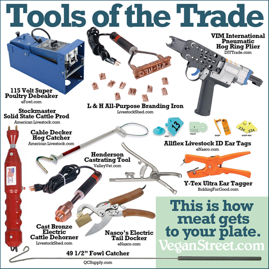 "Tools of the Trade: This is how meat gets to your plate." by VeganStreet.com