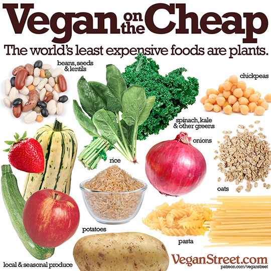 "The world's least expensive foods are plants" by VeganStreet.com